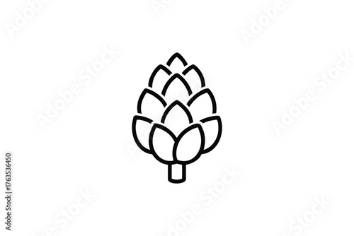 Simple black and white line drawing of an artichoke plant illustration