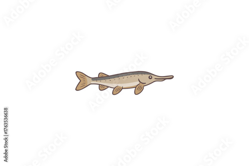 A cartoon illustration of a paddlefish with a long flat snout
