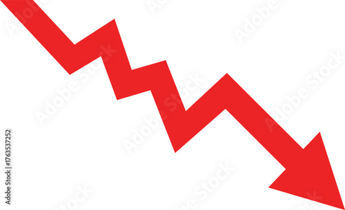 Red Falling Trend Arrow Vector — Financial Downturn, Business Loss, and Market Decline Line Chart Design
