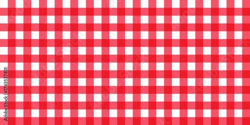 Red gingham plaid pattern background. A classic seamless red and white gingham pattern, perfect for backgrounds. Seamless pattern with red tartan checkered background. Aestetic woven pattern.