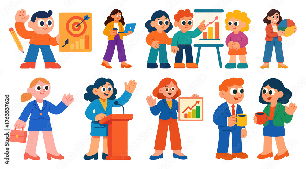Fototapeta premium PNG Colorful business team illustration, element set on transparent background