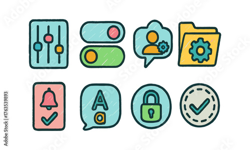 Settings and preferences outline icon set. Customize your digital experience.