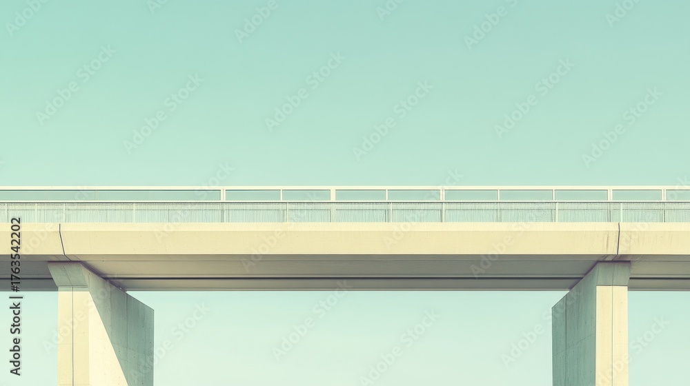 Obraz premium Modern concrete bridge spans across clear skies in a tranquil urban setting