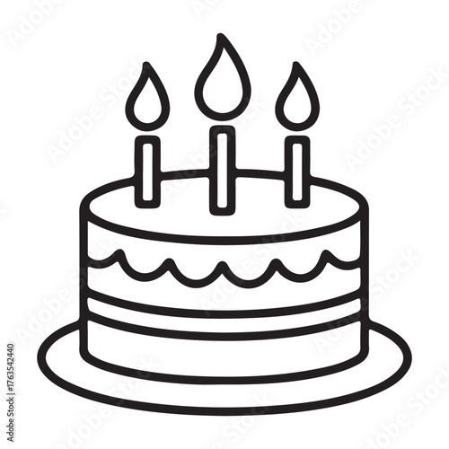 Three tiered birthday cake with banner isolated on white background drawing