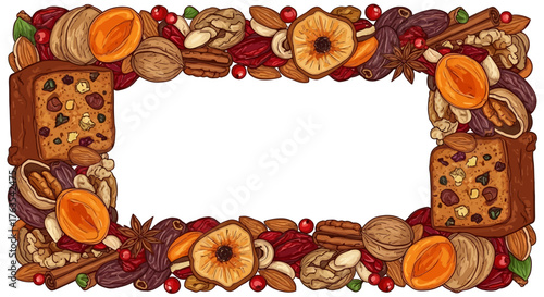 Festive Fruitcake Border An Array of Dried Fruits and Nuts Frame