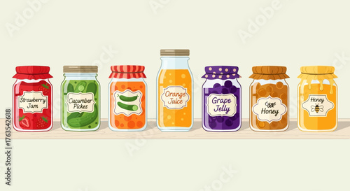 Assorted Jarred Preserves Jams, Pickles, Juices & Honey Collection
