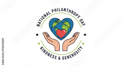Symbol of global unity and care, featuring hands holding a heart-shaped Earth to represent kindness, generosity, and philanthropy