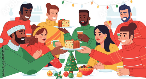 Festive Gathering Celebrating Christmas with Friends, Food, and Joyous Moments Together