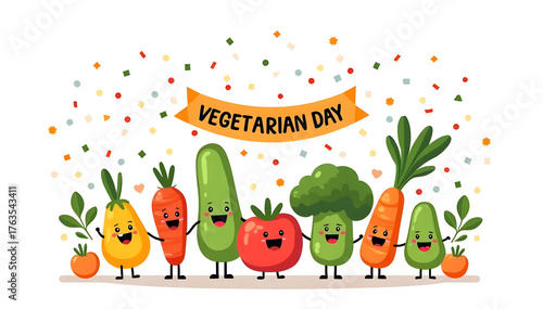 World vegetarian day background. Happy world vegetarian day celebration. October 1. World vegan day background. Vector illustration. Poster, Banner, Flyer, Greeting Card, Post, Template. vegetables.