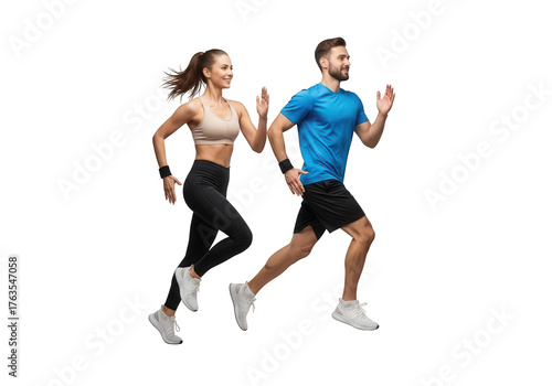 Couple running together in sportswear isolated on transparent background