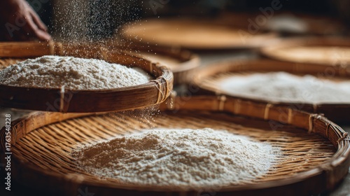Rice flour sifting traditional winnowing baskets