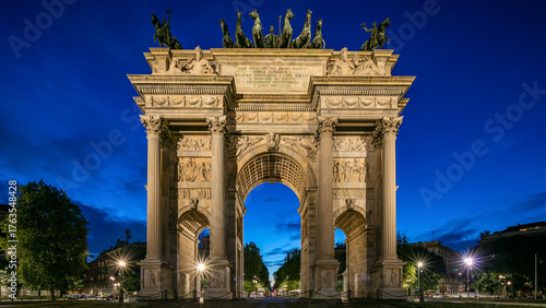 Arch of Peace in Simplon Square day to night timelapse. It is a neoclassical triumph arch
