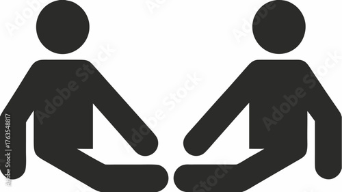 Two people sitting facing each other in a simple, modern icon style, symbolizing connection and collaboration for business or community projects.