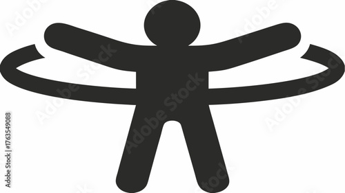 Dynamic person figure with circular motion lines symbolizing movement, interaction, or global reach for modern concepts.