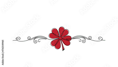 Elegant red flower with swirling decorative border
