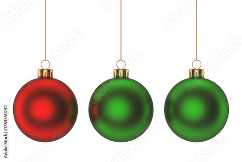Festive red and green ornaments hanging, evoking holiday cheer and seasonal decorations.