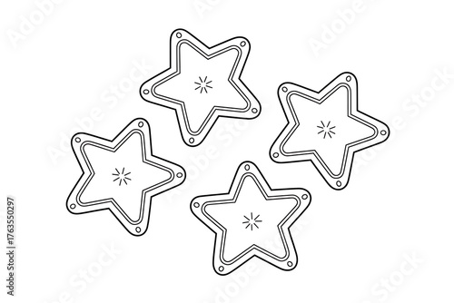 Five stylized stars, intricately detailed, arranged centrally, suggesting celebration and achievement.