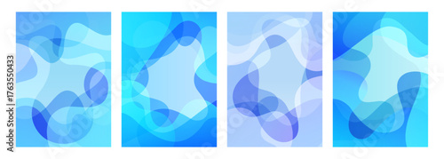 Set of Winter theme abstract backgrounds. Blue colored gradient waves for Winter season creative graphic design. Vector illustration.
