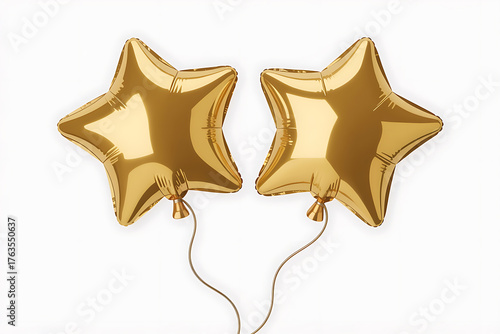 Two shiny gold star-shaped balloons float, conveying celebration and a sense of achievement.