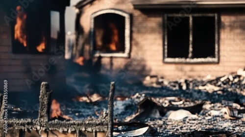 A raging fire consumes a structure as flames engulf the walls and roof