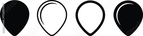 Map pin icon set, location marker vector, GPS symbol design, glossy teardrop shape, navigation pointer, cad drawing flat vector illustration