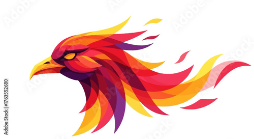 Stylized Phoenix Head with Fiery Feather Design in Warm Colors