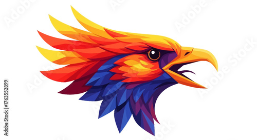 Vibrant Stylized Eagle Head with Fiery Plumage and Open Beak