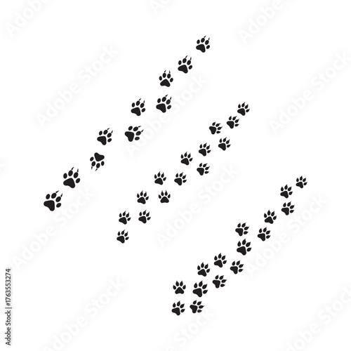 Black and White Pet Food and Paw Print Seamless Pattern. Dog Bone, Fish, and Heart Vector Background.