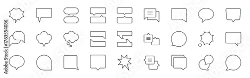 Popup bubble speech line icon set. Vector for message, comment, chat icon. Ideal for modern communication, dialog popups, Speech bubble, speech balloon, chat bubble and digital talk bubble set.