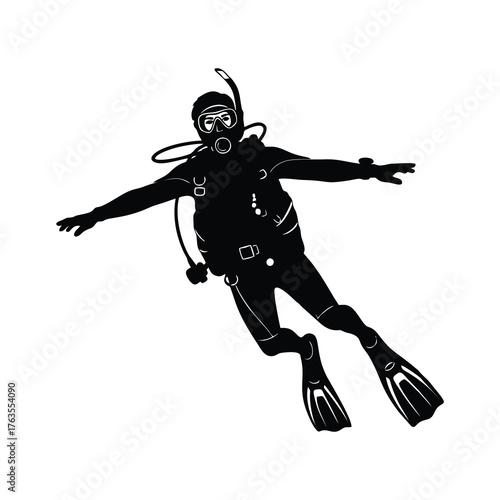 vector silhouette of a diver with a white background