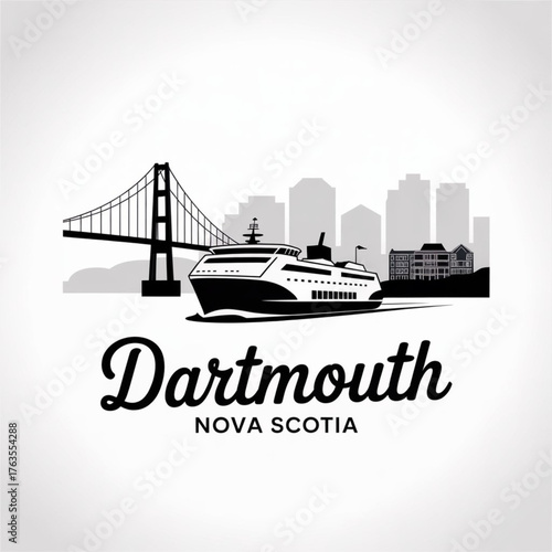 ‎Dartmouth Nova Scotia Skyline Silhouette — Canadian Harbour City Across from Halifax Vector Illustration