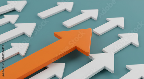 Dynamic directional shift showcasing business growth and market leadership with vibrant orange arrow leading the way to success and innovation