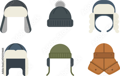Winter Hat Vector Set – Trapper, Beanie, and Fur Cap Fashion Accessory Illustrations for Cold Weather Design
