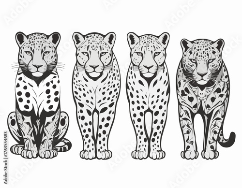 jaguar, cheetah, and wildcat animal silhouette in ethnic tribal tattoos