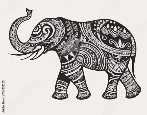 elephant animal silhouette in ethnic tribal tattoo,