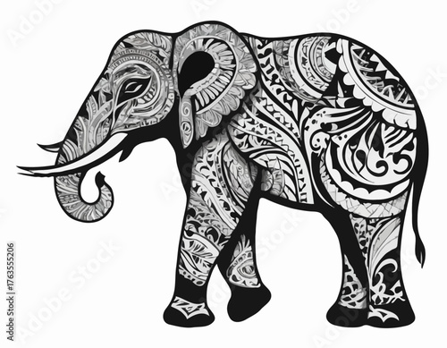 elephant animal silhouette in ethnic tribal tattoo,