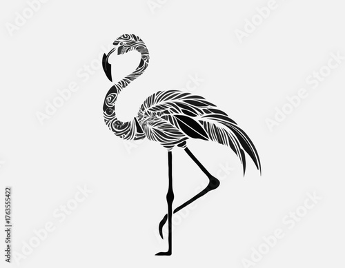 modern tribal tattoo flamingo, abstract line art of animals, minimalist contour. Vector