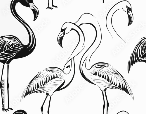 modern tribal tattoo flamingo, abstract line art of animals, minimalist contour. Vector