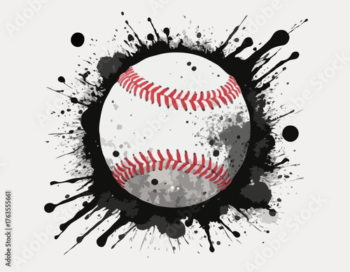Energetic softball illustration with distressed spray paint effe