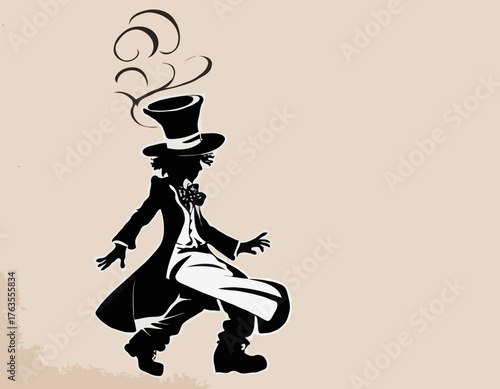 mad hatter silhouette, people in graffiti tag, hip hop, street art typography illustration.