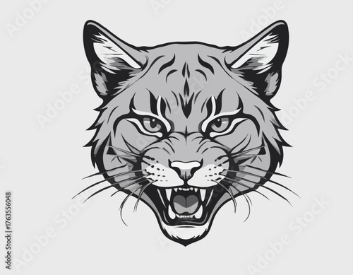 Fierce Wildcat Character Representation, Energetic Mascot Design, Vibrant Sports Theme, Dynamic Illustration.