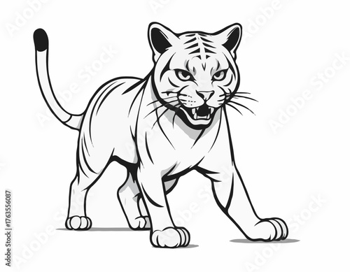 Fierce Wildcat Mascot Illustration, Dynamic Pose, Vibrant Colors, Sports Team Spirit Representation.