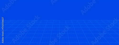 Futuristic blueprint technology background with a blue grid receding in perspective