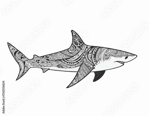 modern tribal tattoos of shark, abstract line art, and minimalist contour
