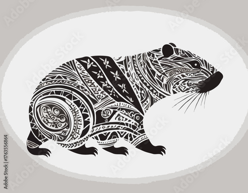 beaver, animal silhouette in ethnic tribal tattoos