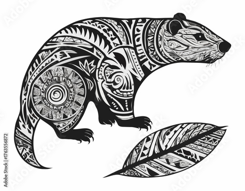 beaver, animal silhouette in ethnic tribal tattoos