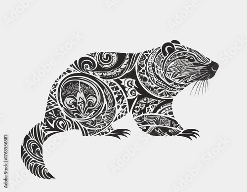 beaver, animal silhouette in ethnic tribal tattoos