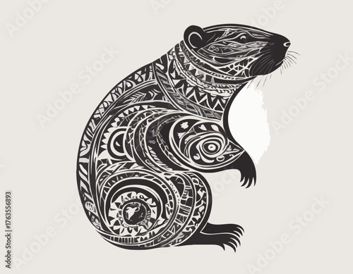 beaver, animal silhouette in ethnic tribal tattoos
