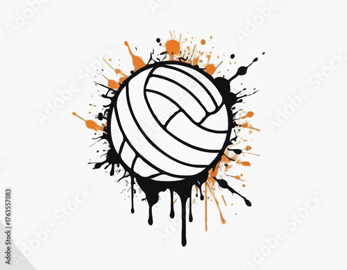 Dynamic Volleyball Icon with Stencil Effect and Dripping Paint D