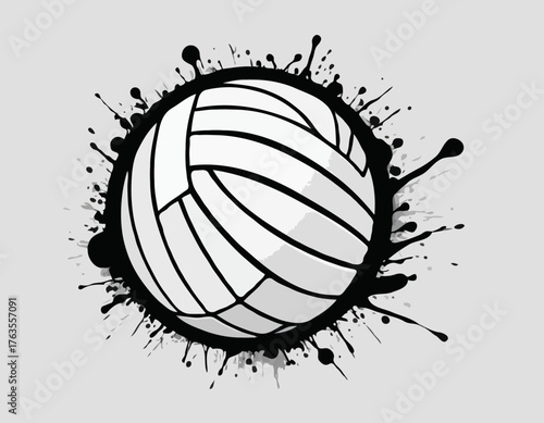 Dynamic Volleyball Icon with Stencil Effect and Dripping Paint D